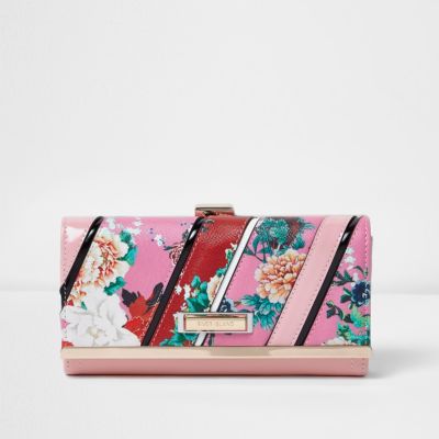 Pink and red floral print purse